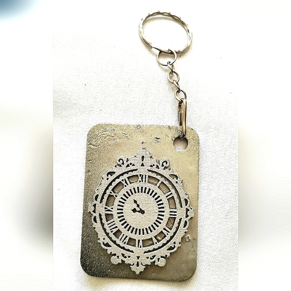 NEW Handmade Keychain Bag Tag! Steampunk Victorian Clock. Black & Aged Silver. - Picture 6 of 7